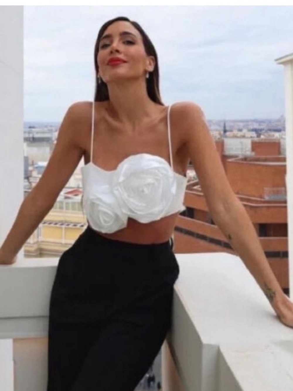 Zara White Satin Rose Appliqué Crop Bralette